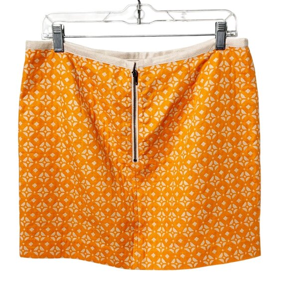 Fossil Mini Skirt Orange and Cream Abstract Print Women's Size 10 Cotton Lined - Picture 2 of 9